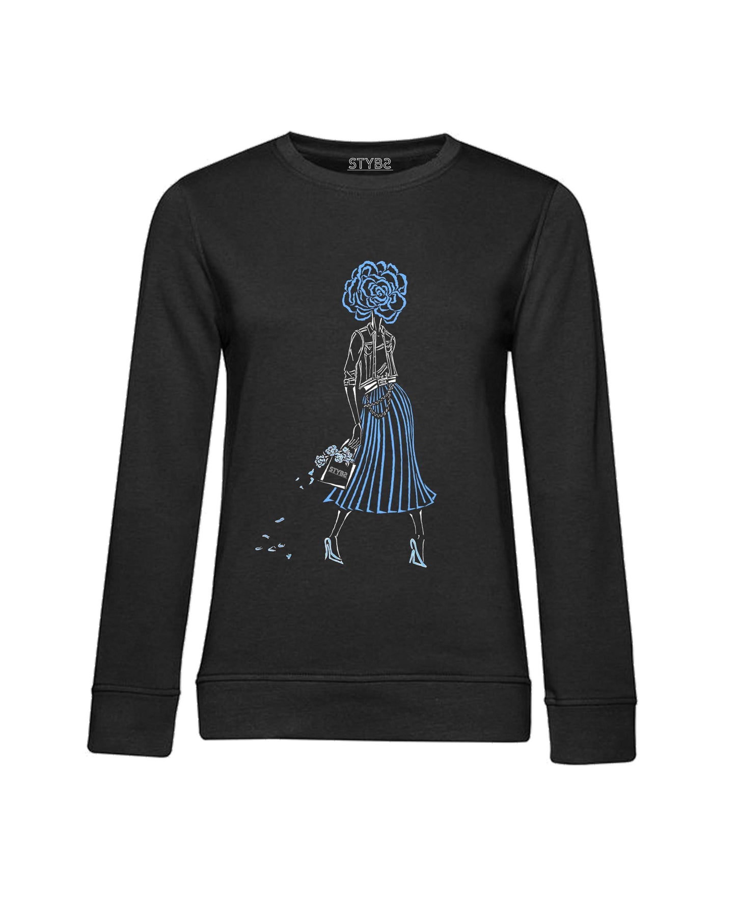 018 | Potisk květ černá | světle modrá