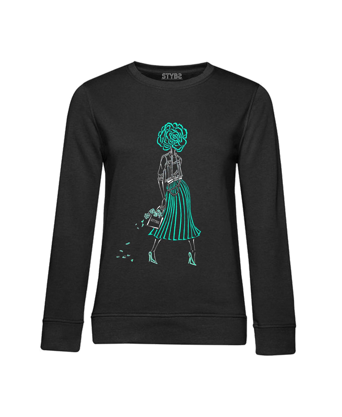 020 | Potisk květ černá | tyrkysová